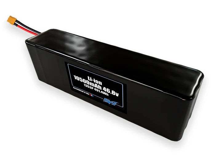 Compact 46.8-volt 10500mAh lithium-ion battery, built for lightweight drone, UAV, and robotics projects.
