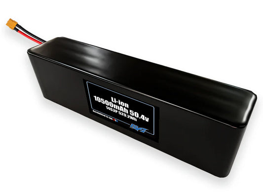 Compact 50.4-volt 10500mAh lithium-ion battery, built for lightweight drone, UAV, and robotics projects.