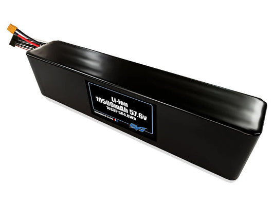 Compact 57.6-volt 10500mAh lithium-ion battery, built for lightweight drone, UAV, and robotics projects.