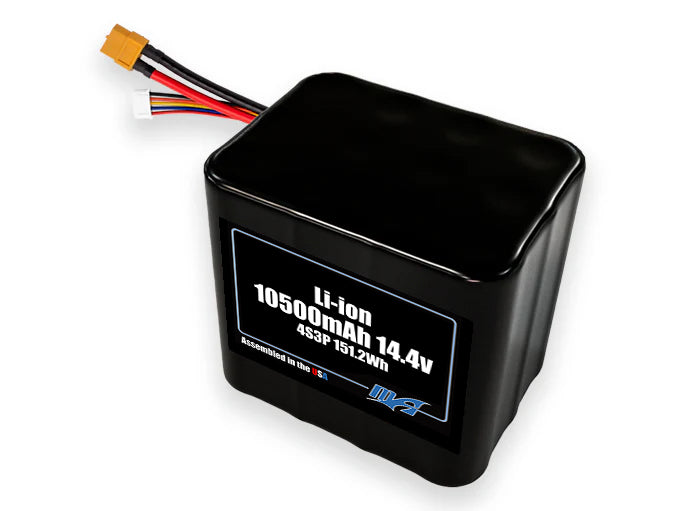 Compact 14.4-volt 10500mAh lithium-ion battery, built for lightweight drone, UAV, and robotics projects.