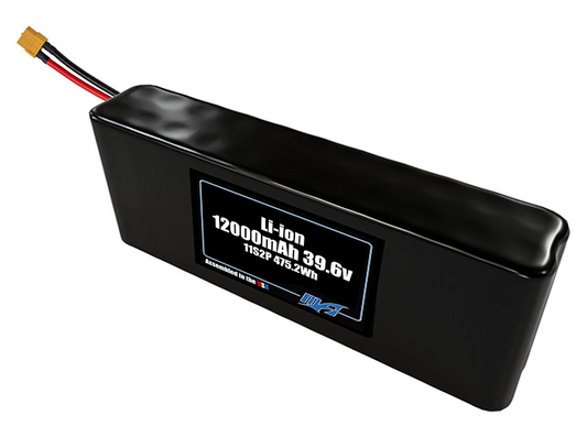 Compact 39.6-volt 12000mAh lithium-ion battery, built for lightweight drone, UAV, and robotics projects.