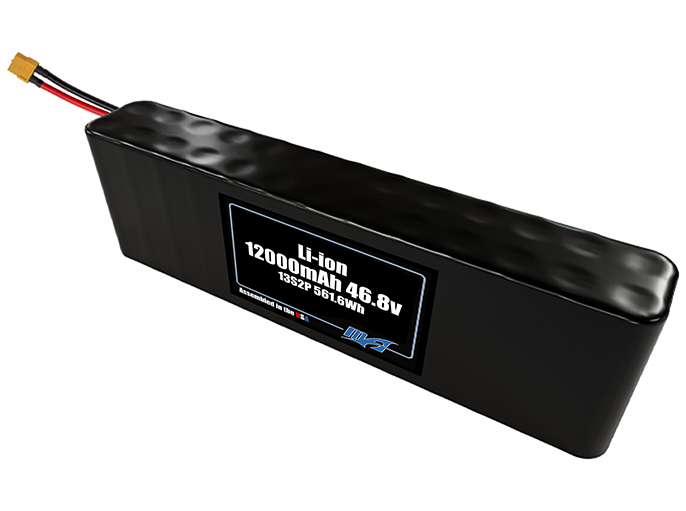 Compact 46.8-volt 12000mAh lithium-ion battery, built for lightweight drone, UAV, and robotics projects.