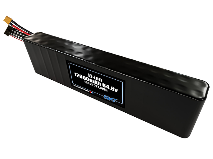 Compact 64.8-volt 12000mAh lithium-ion battery, built for lightweight drone, UAV, and robotics projects.