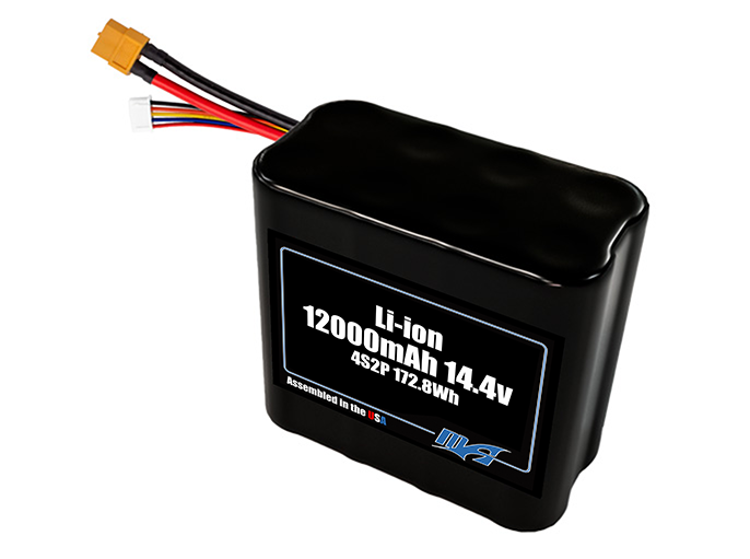 Compact 14.4-volt 12000mAh lithium-ion battery, built for lightweight drone, UAV, and robotics projects.
