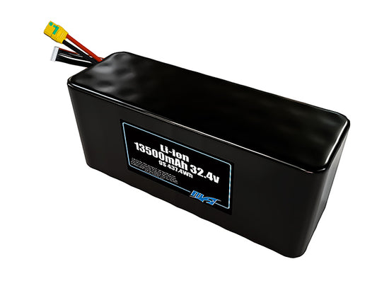 Compact 32.4-volt 13500mAh lithium-ion battery, built for lightweight drone, UAV, and robotics projects.