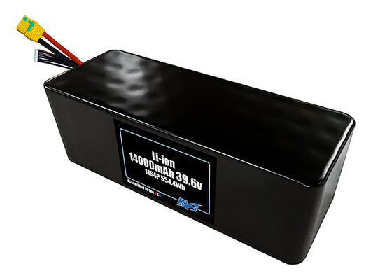Compact 39.6-volt 14000mAh lithium-ion battery, built for lightweight drone, UAV, and robotics projects.