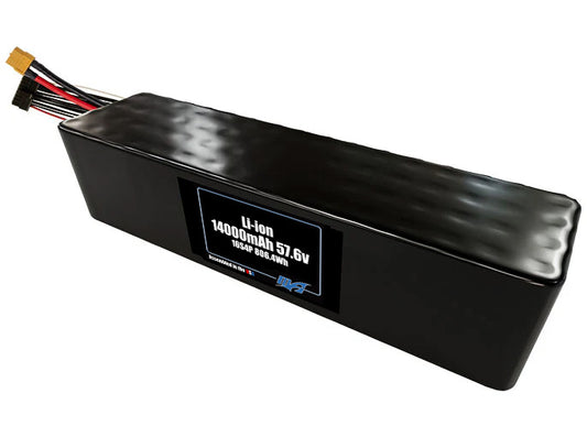 Compact 57.6-volt 14000mAh lithium-ion battery, built for lightweight drone, UAV, and robotics projects.