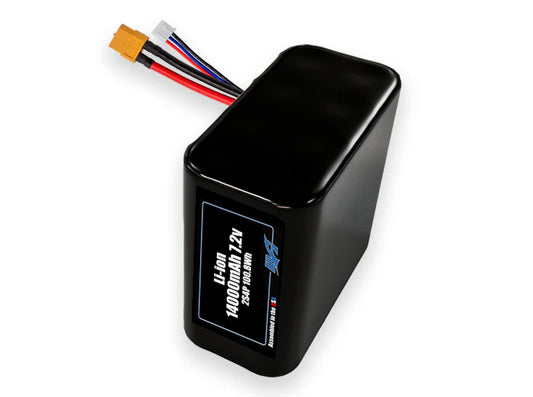 Compact 7.2-volt 14000mAh lithium-ion battery, built for lightweight drone, UAV, and robotics projects.