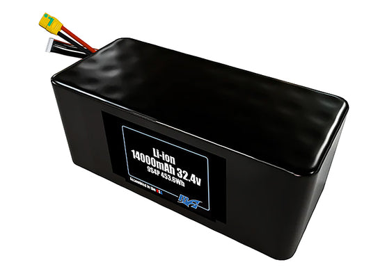 Compact 32.4-volt 14000mAh lithium-ion battery, built for lightweight drone, UAV, and robotics projects.
