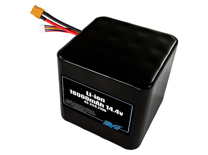 Compact 14.4-volt 18000mAh lithium-ion battery, built for lightweight drone, UAV, and robotics projects.