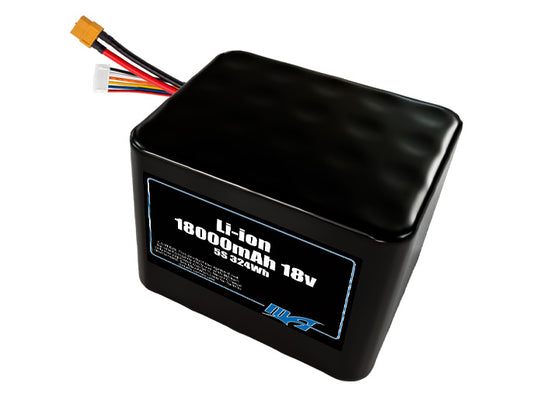 Compact 18-volt 18000mAh lithium-ion battery, built for lightweight drone, UAV, and robotics projects.