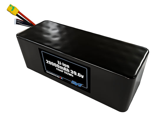Compact 39.6-volt 20000mAh lithium-ion battery, built for lightweight drone, UAV, and robotics projects.