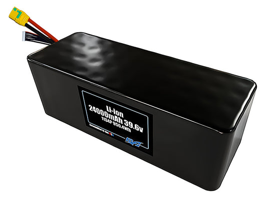 Compact 39.6-volt 24000mAh lithium-ion battery, built for lightweight drone, UAV, and robotics projects.