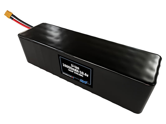 Compact 50.4-volt 24000mAh lithium-ion battery, built for lightweight drone, UAV, and robotics projects.