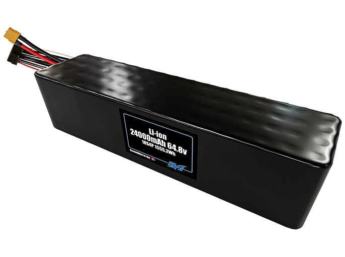 Compact 64.8-volt 24000mAh lithium-ion battery, built for lightweight drone, UAV, and robotics projects.