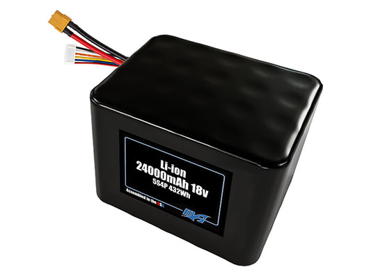 Compact 18-volt 24000mAh lithium-ion battery, built for lightweight drone, UAV, and robotics projects.