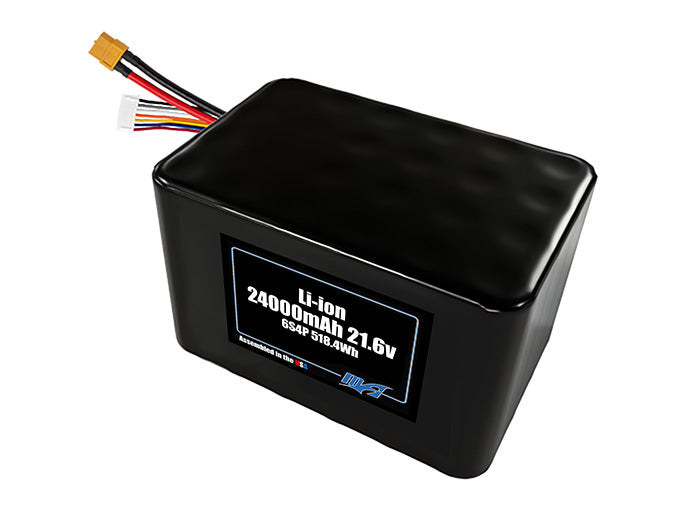 Compact 21.6-volt 24000mAh lithium-ion battery, built for lightweight drone, UAV, and robotics projects.