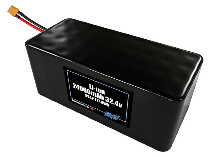 Compact 32.4-volt 24000mAh lithium-ion battery, built for lightweight drone, UAV, and robotics projects.