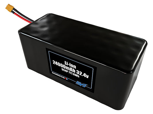 Compact 32.4-volt 24000mAh lithium-ion battery, built for lightweight drone, UAV, and robotics projects.