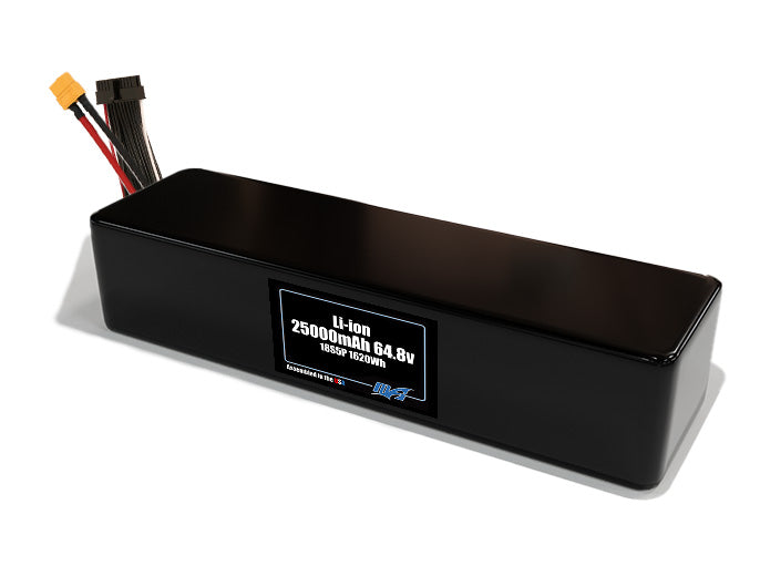Compact 64.8-volt 25000mAh lithium-ion battery, built for lightweight drone, UAV, and robotics projects.