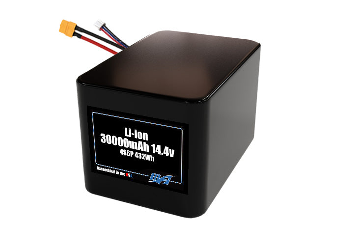 Compact 14.4-volt 30000mAh lithium-ion battery, built for lightweight drone, UAV, and robotics projects.