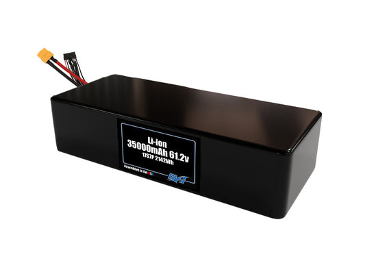 Compact 61.2-volt 35000mAh lithium-ion battery, built for lightweight drone, UAV, and robotics projects.