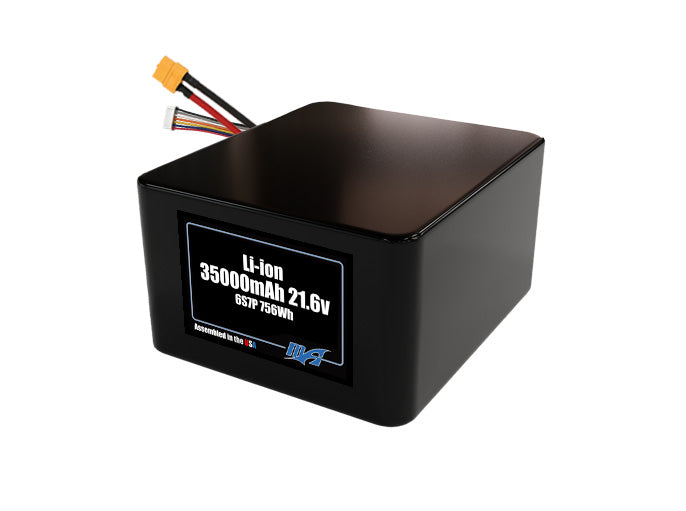 Compact 21.6-volt 35000mAh lithium-polymer battery, built for lightweight drone, UAV, and robotics projects.