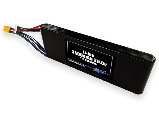 Compact 39.6-volt 3500mAh lithium-ion battery, built for lightweight drone, UAV, and robotics projects.