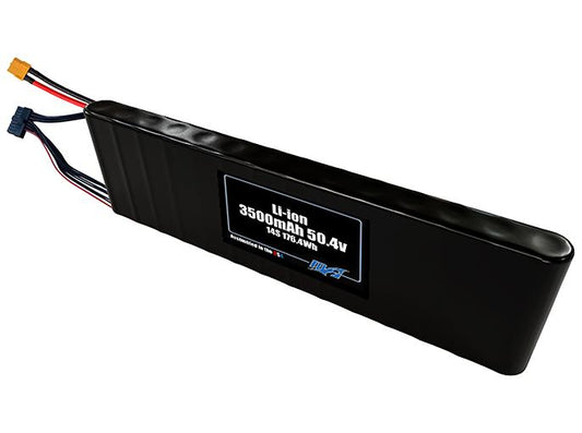 Compact 50.4-volt 3500mAh lithium-ion battery, built for lightweight drone, UAV, and robotics projects.