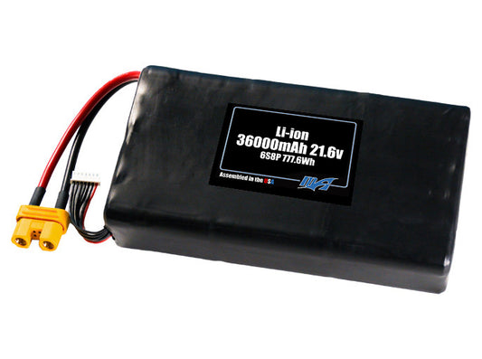 Compact 21.6-volt 36000mAh lithium-ion battery, built for lightweight drone, UAV, and robotics projects.