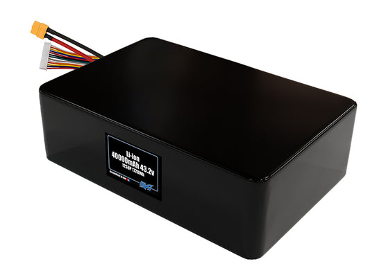 Compact 43.2-volt 40000mAh lithium-ion battery, built for lightweight drone, UAV, and robotics projects.
