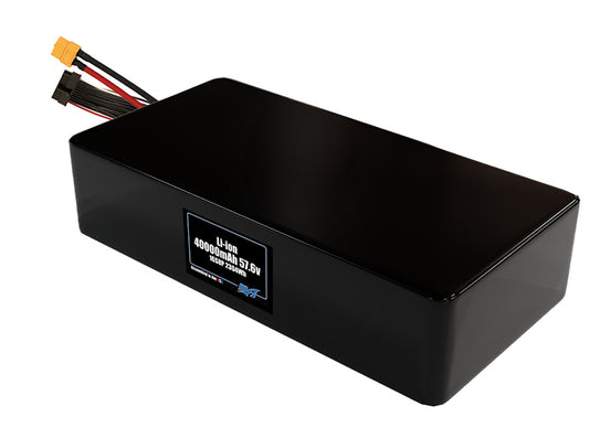 Compact 57.6-volt 40000mAh lithium-ion battery, built for lightweight drone, UAV, and robotics projects.