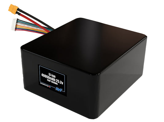 Compact 25.2-volt 40000mAh lithium-ion battery, built for lightweight drone, UAV, and robotics projects.