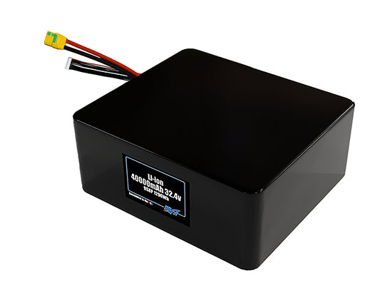 Compact 32.4-volt 40000mAh lithium-ion battery, built for lightweight drone, UAV, and robotics projects.