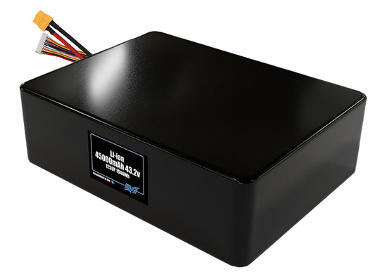 Compact 43.2-volt 45000mAh lithium-ion battery, built for lightweight drone, UAV, and robotics projects.