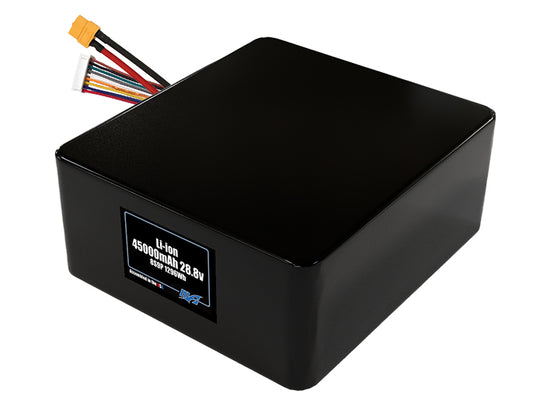 Compact 28.8-volt 45000mAh lithium-ion battery, built for lightweight drone, UAV, and robotics projects.