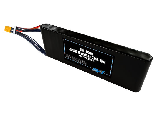 Compact 39.6-volt 4500mAh lithium-ion battery, built for lightweight drone, UAV, and robotics projects.