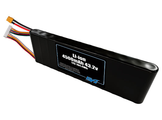 Compact 43.2-volt 4500mAh lithium-ion battery, built for lightweight drone, UAV, and robotics projects.