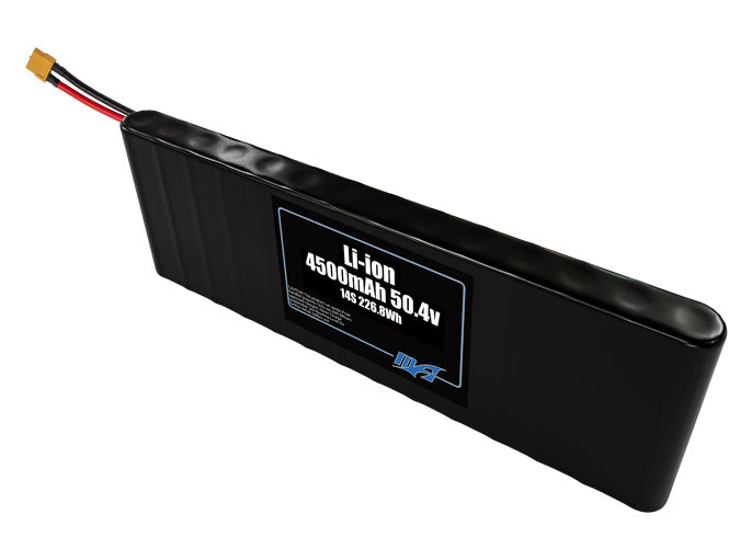 Compact 50.4-volt 4500mAh lithium-ion battery, built for lightweight drone, UAV, and robotics projects.