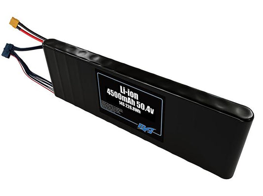 Compact 50.4-volt 4500mAh lithium-ion battery, built for lightweight drone, UAV, and robotics projects.
