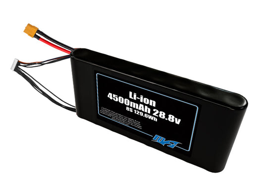 Compact 28.8-volt 4500mAh lithium-ion battery, built for lightweight drone, UAV, and robotics projects.