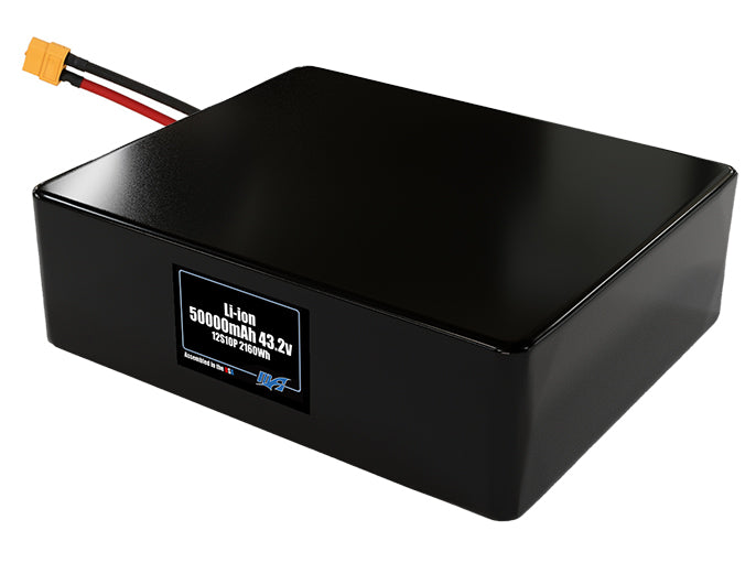 Compact 43.2-volt 50000mAh lithium-polymer battery, built for lightweight drone, UAV, and robotics projects.