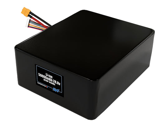 Compact 28.8-volt 50000mAh lithium-ion battery, built for lightweight drone, UAV, and robotics projects.