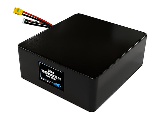 Compact 32.4-volt 50000mAh lithium-ion battery, built for lightweight drone, UAV, and robotics projects.