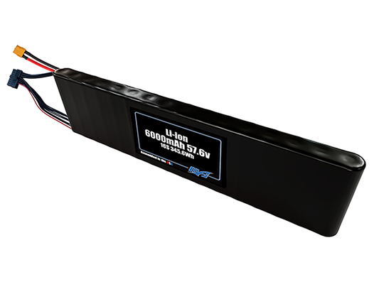 Compact 57.6-volt 6000mAh lithium-ion battery, built for lightweight drone, UAV, and robotics projects.