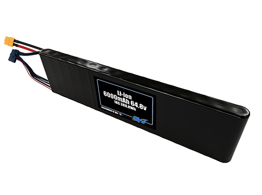 Compact 64.8-volt 6000mAh lithium-ion battery, built for lightweight drone, UAV, and robotics projects.