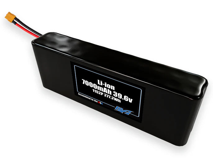 Compact 39.6-volt 7000mAh lithium-ion battery, built for lightweight drone, UAV, and robotics projects.