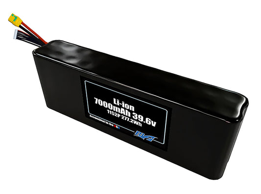 Compact 39.6-volt 7000mAh lithium-ion battery, built for lightweight drone, UAV, and robotics projects.
