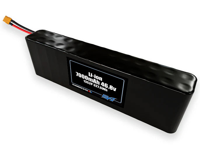 Compact 46.8-volt 7000mAh lithium-ion battery, built for lightweight drone, UAV, and robotics projects.