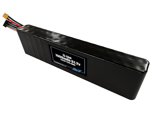 Compact 61.2-volt 7000mAh lithium-ion battery, built for lightweight drone, UAV, and robotics projects.